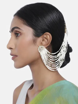 18K Gold Plated Multi Strand Earring with Ear Chain Embellished With Pearl For Women/Girls