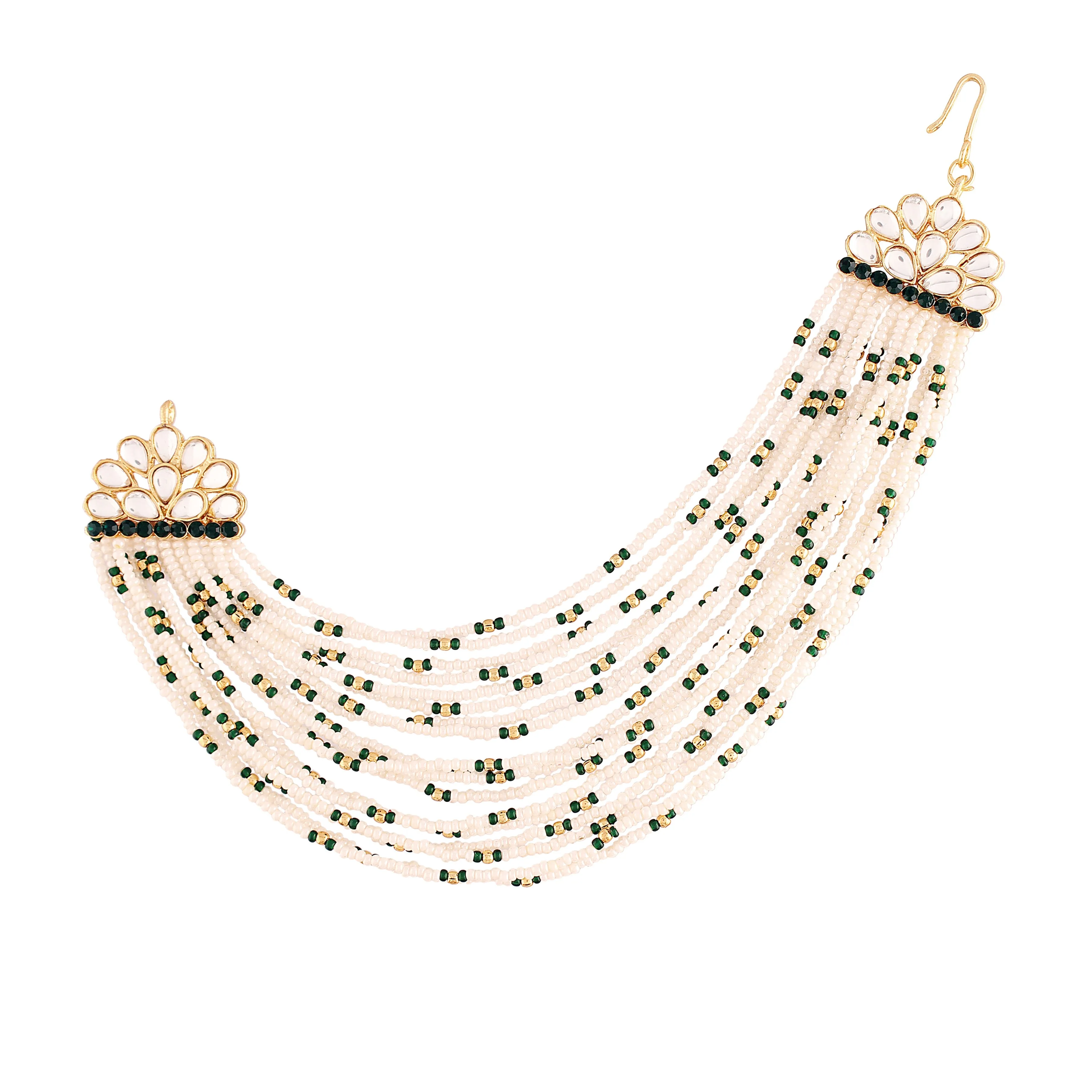 18K Gold Plated Multi Strand Earring with Ear Chain Embellished With Pearl For Women/Girls