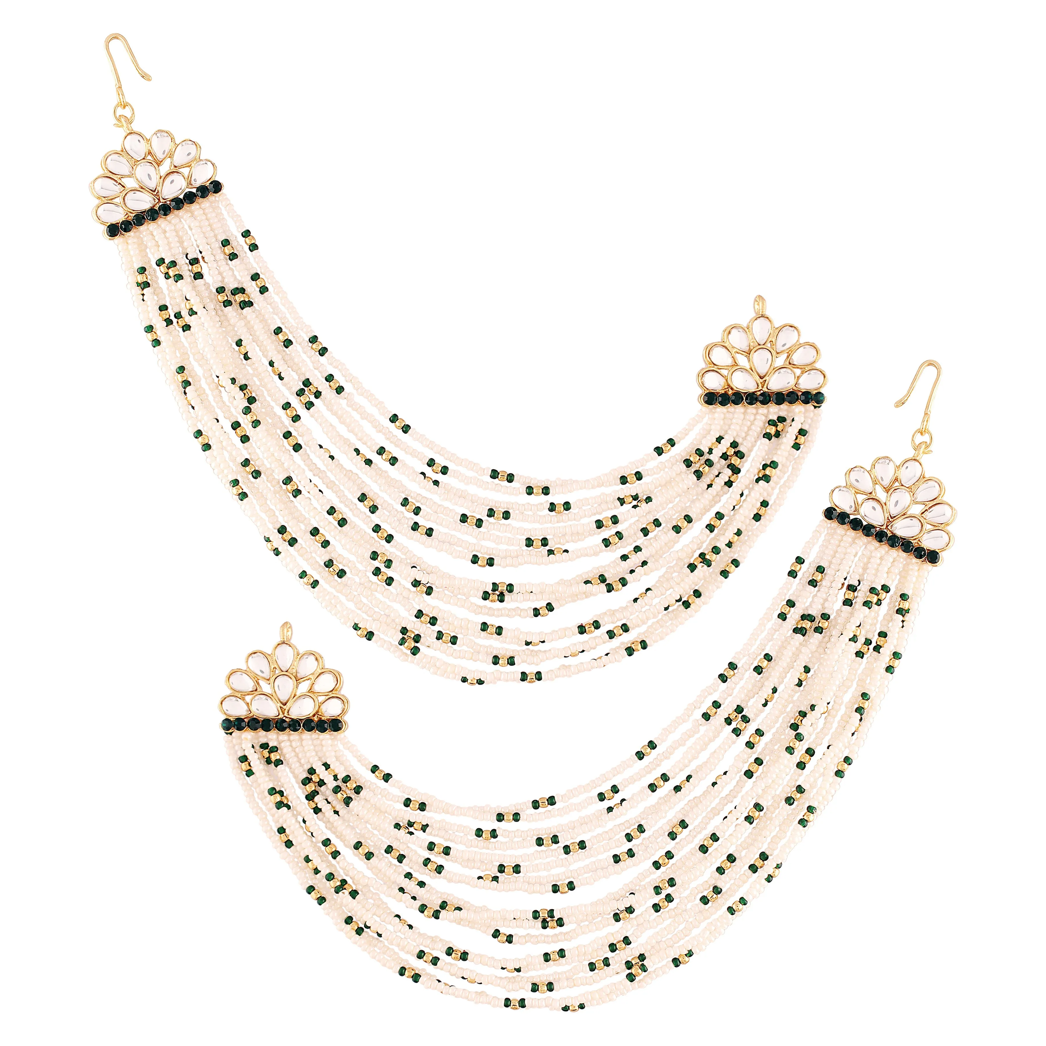 18K Gold Plated Multi Strand Earring with Ear Chain Embellished With Pearl For Women/Girls