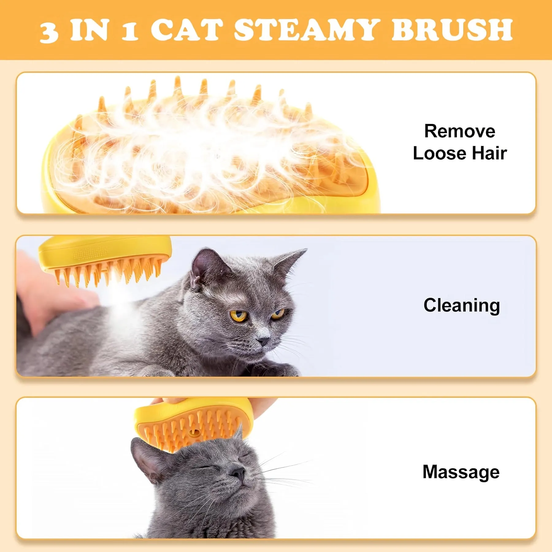 3-in-1 Electric Spray Cat Brush - Cute Mango Design