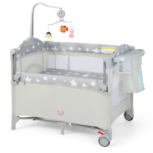 5-in-1  Portable Baby Beside Sleeper Bassinet Crib Playard with Diaper Changer-Beige