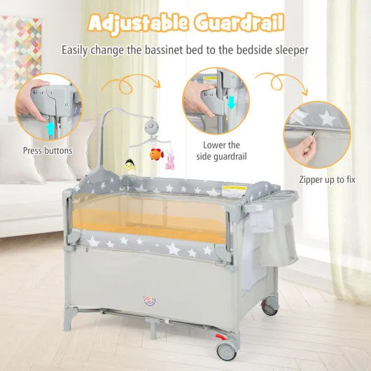 5-in-1  Portable Baby Beside Sleeper Bassinet Crib Playard with Diaper Changer-Beige