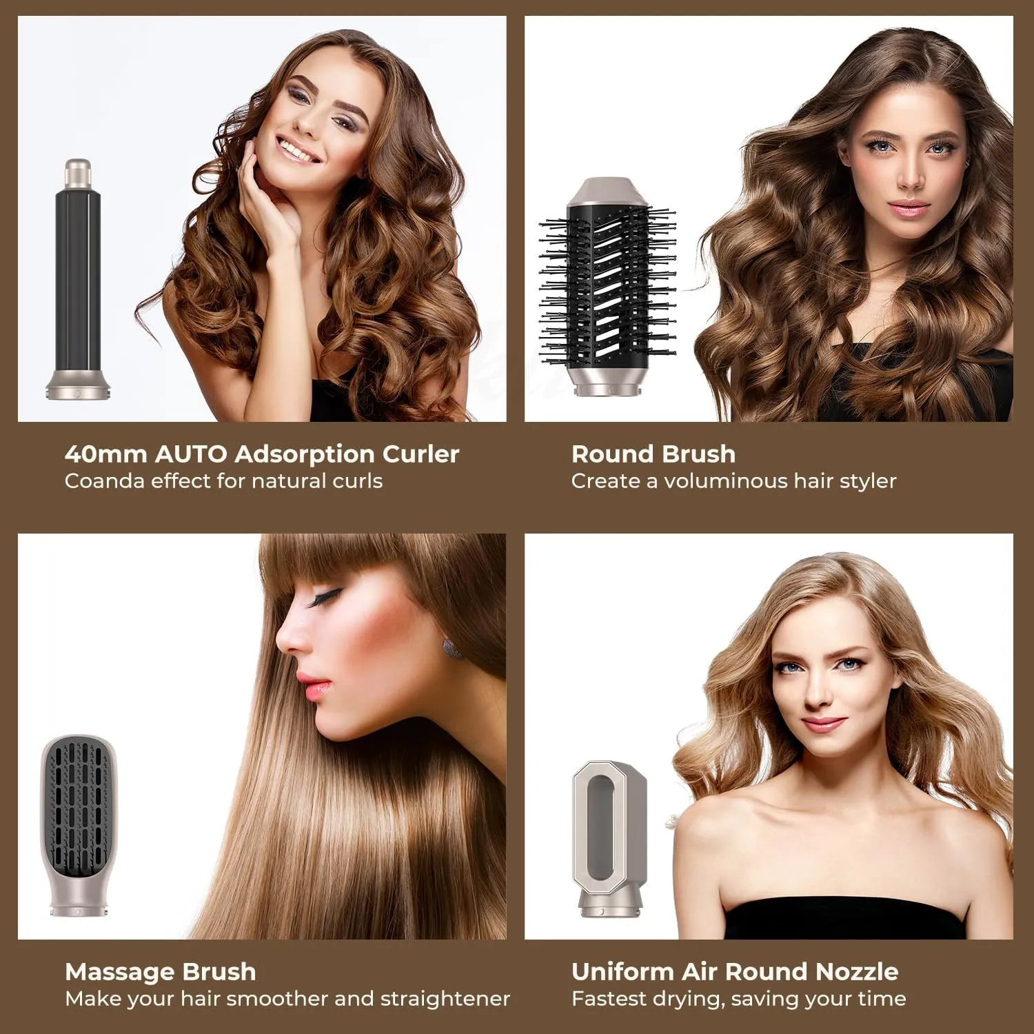 6 in 1 Gold Air Styler Hot Air Brush Hair Dryer Straightener & Magic Styler