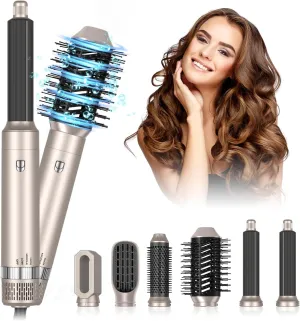 6 in 1 Gold Air Styler Hot Air Brush Hair Dryer Straightener & Magic Styler