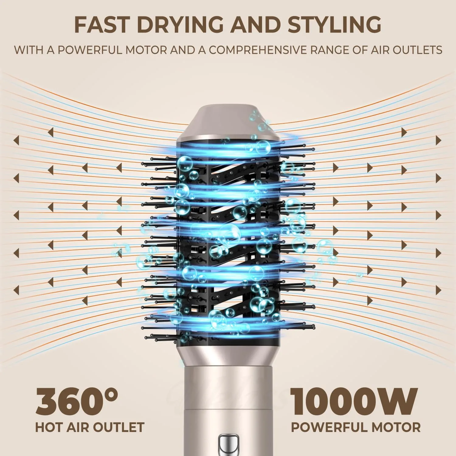 6 in 1 Gold Air Styler Hot Air Brush Hair Dryer Straightener & Magic Styler