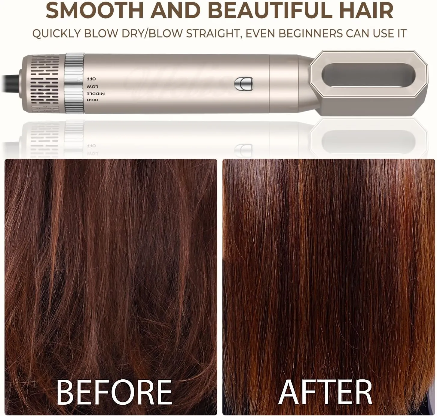 6 in 1 Gold Air Styler Hot Air Brush Hair Dryer Straightener & Magic Styler