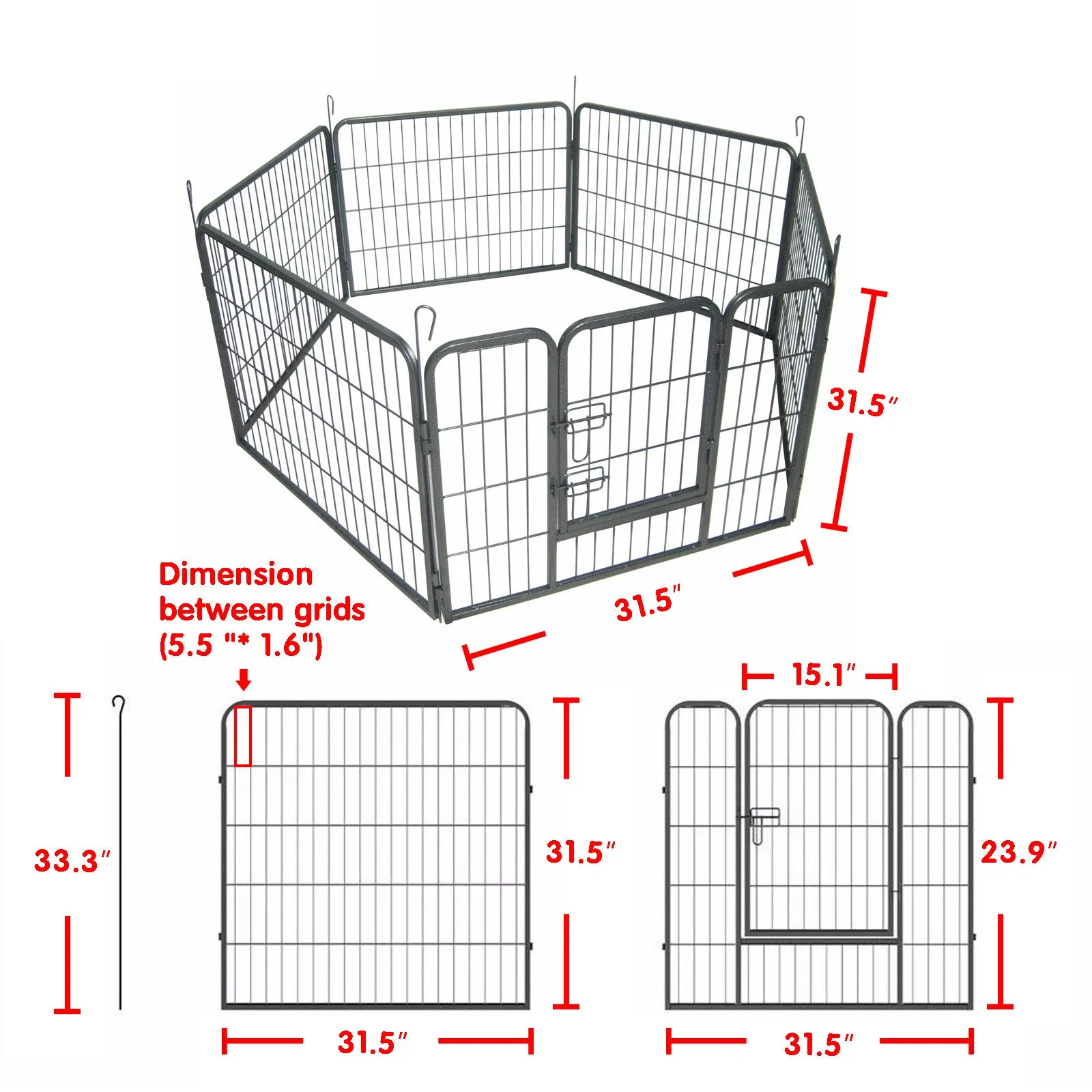 8 Panels Dog Pen Indoor 32" Height x 24" Width RV Dog Exercise Pen