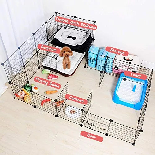 ALLISANDRO Small Pet Playpen, Small Animal Cage for Indoor Outdoor Use, Portable Metal Wire Yard Fence for Small Animal, Puppy, Kitten, Guinea Pigs, Bunny, Turtle, Hamster, 12 Panels, 13.8x13.8 Inches