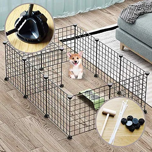ALLISANDRO Small Pet Playpen, Small Animal Cage for Indoor Outdoor Use, Portable Metal Wire Yard Fence for Small Animal, Puppy, Kitten, Guinea Pigs, Bunny, Turtle, Hamster, 12 Panels, 13.8x13.8 Inches