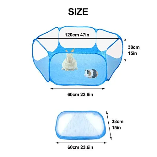 Amakunft Small Animals C&C Cage Tent, Breathable & Transparent Pet Playpen Pop Open Outdoor/Indoor Exercise Fence, Portable Yard Fence for Guinea Pig, Rabbits, Hamster, Chinchillas and Hedgehogs