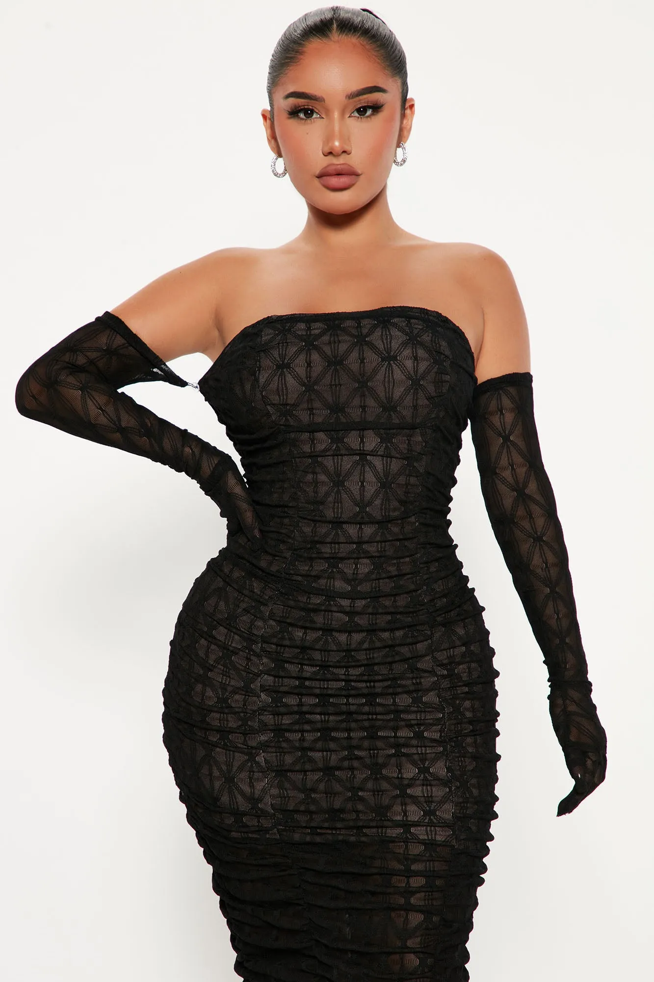 Andrea Gloved Midi Dress Set - Black
