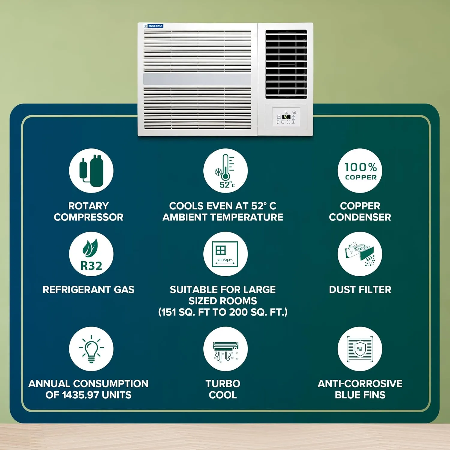 Blue Star WFD324E 2 Ton 3 Star Fixed Speed Window AC (Copper, Blue Fins, WFD324E, White)