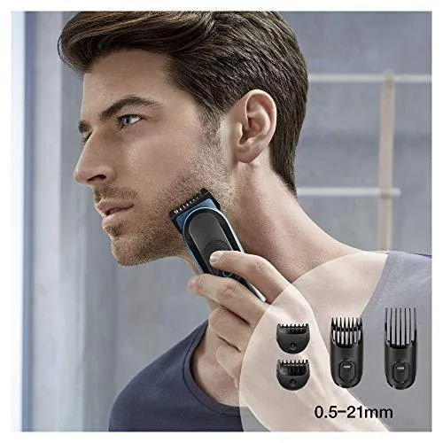 Braun All-in-one trimmer MGK3980, 9-in-1 Hair Clippers for Men, Beard Trimmer, Ear and Nose Trimmer, Body Groomer, Detail Trimmer, Cordless & Rechargeable, with Gillette ProGlide Razor, Black/Blue