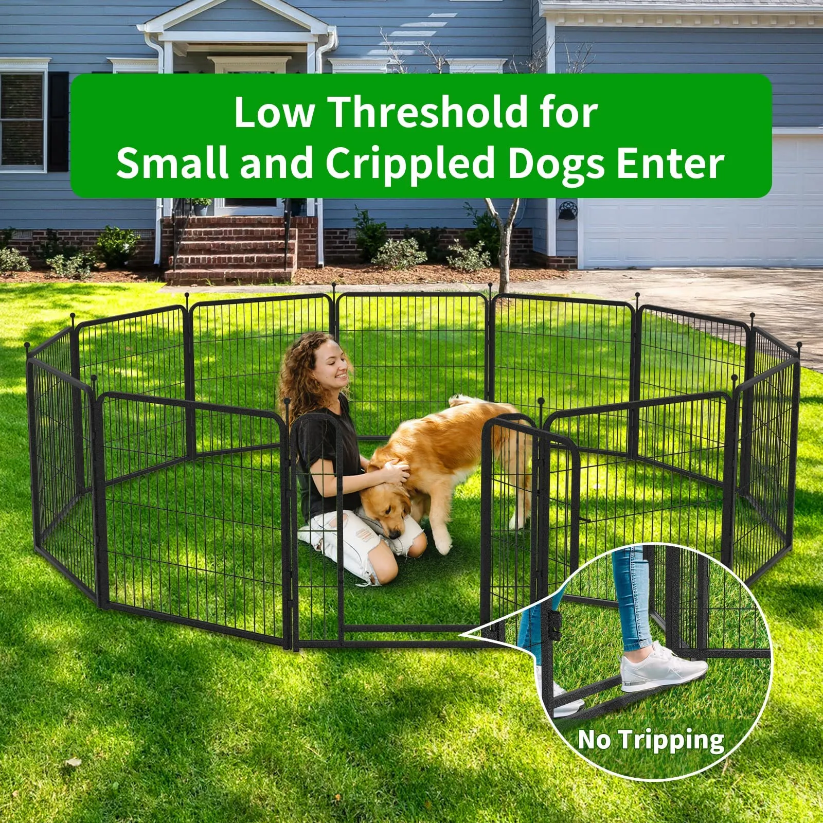 Dog Playpen Outdoor 16 Panels Heavy Duty Dog Pen 32" Height Puppy Playpen Indoor Anti-Rust Exercise Fence with Doors