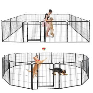 Dog Playpen Outdoor 16 Panels Heavy Duty Dog Pen 32" Height Puppy Playpen Indoor Anti-Rust Exercise Fence with Doors