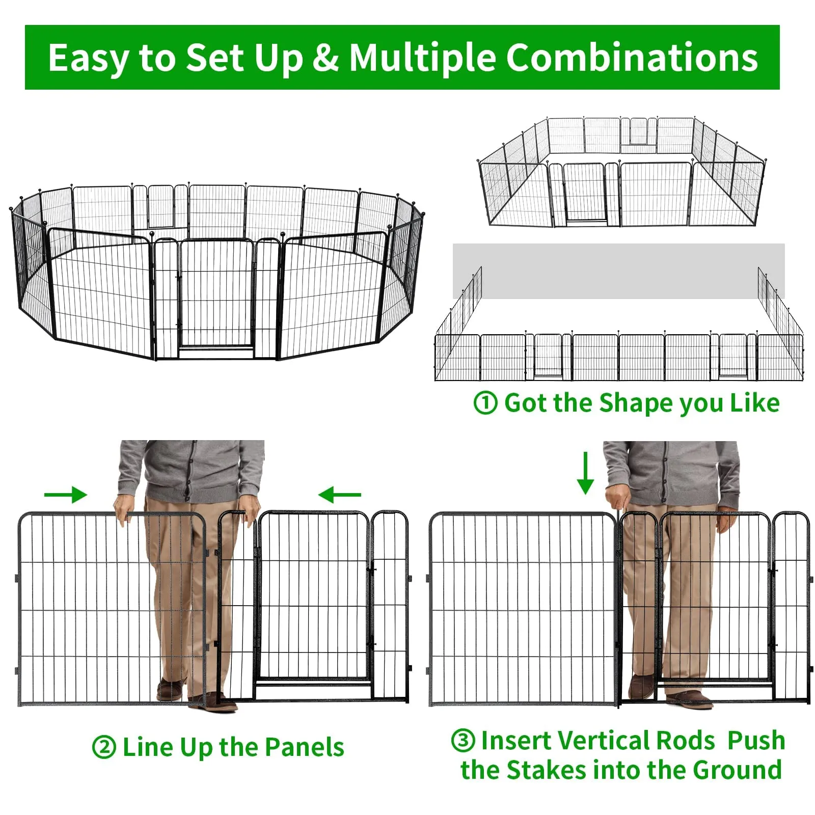 Dog Playpen Outdoor 16 Panels Heavy Duty Dog Pen 32" Height Puppy Playpen Indoor Anti-Rust Exercise Fence with Doors