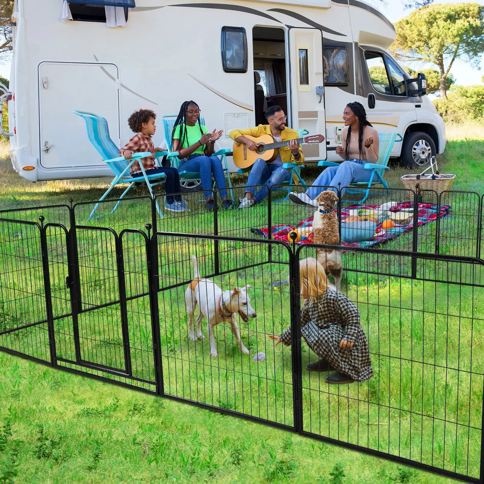 Dog Playpen Outdoor 16 Panels Heavy Duty Dog Pen 32" Height Puppy Playpen Indoor Anti-Rust Exercise Fence with Doors