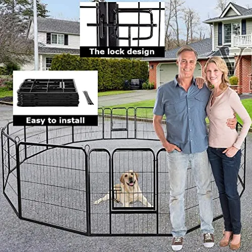 Dog Playpen Pet Dog Fence 40 inch Height 16 Panels Metal Dog Pen Outdoor Exercise Pen with Doors