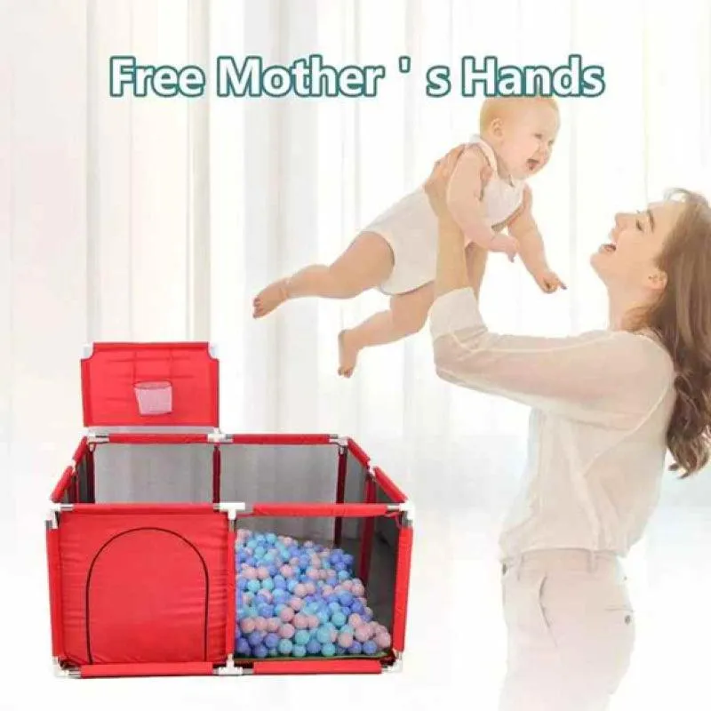Dreeba Foldable Baby Playpen,Large Play Area,Balls for Entertainment,Crawling Pad,Comfortable and Fun Environment,Contributes to the Development of Motor and Creative Skills , 128x128x65 cm,  JN-162