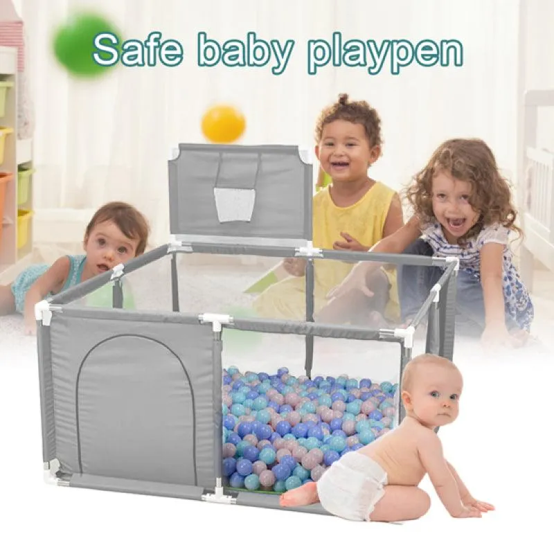 Dreeba Foldable Baby Playpen,Large Play Area,Balls for Entertainment,Crawling Pad,Comfortable and Fun Environment,Contributes to the Development of Motor and Creative Skills , 128x128x65 cm,  JN-162
