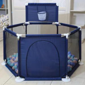 Dreeba Spacious and Portable Hexagonal Baby Playpen with Safe Fence and Full View for Mom Includes Crawling Mat,20 Colorful Balls,Basketball Hoop and 2 Pull Rings for Different Activities and Fun Play All Day Long, 130x113x65cm, JN-160