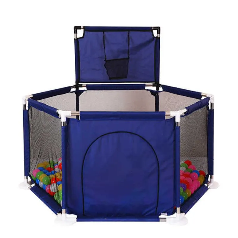 Dreeba Spacious and Portable Hexagonal Baby Playpen with Safe Fence and Full View for Mom Includes Crawling Mat,20 Colorful Balls,Basketball Hoop and 2 Pull Rings for Different Activities and Fun Play All Day Long, 130x113x65cm, JN-160
