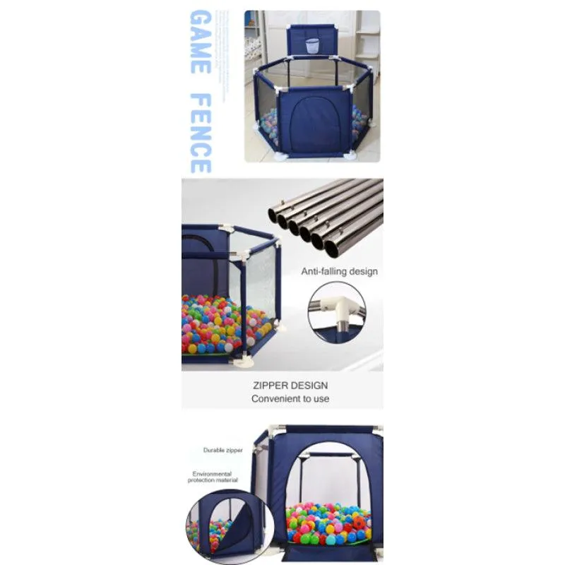 Dreeba Spacious and Portable Hexagonal Baby Playpen with Safe Fence and Full View for Mom Includes Crawling Mat,20 Colorful Balls,Basketball Hoop and 2 Pull Rings for Different Activities and Fun Play All Day Long, 130x113x65cm, JN-160