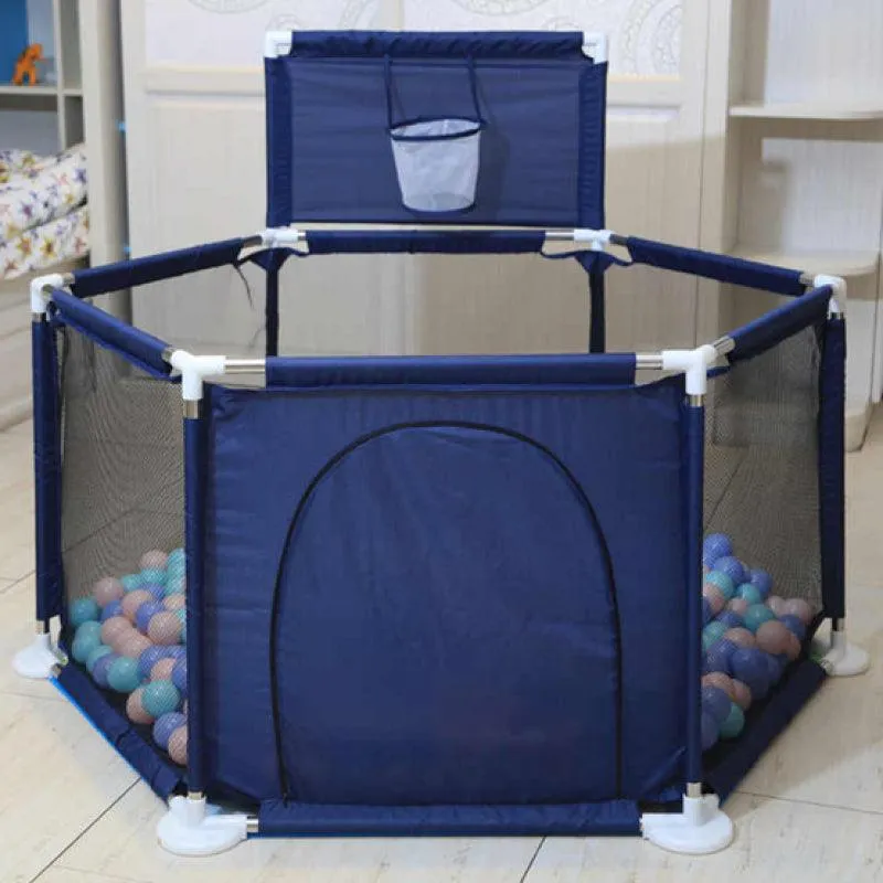 Dreeba Spacious and Portable Hexagonal Baby Playpen with Safe Fence and Full View for Mom Includes Crawling Mat,20 Colorful Balls,Basketball Hoop and 2 Pull Rings for Different Activities and Fun Play All Day Long, 130x113x65cm, JN-160