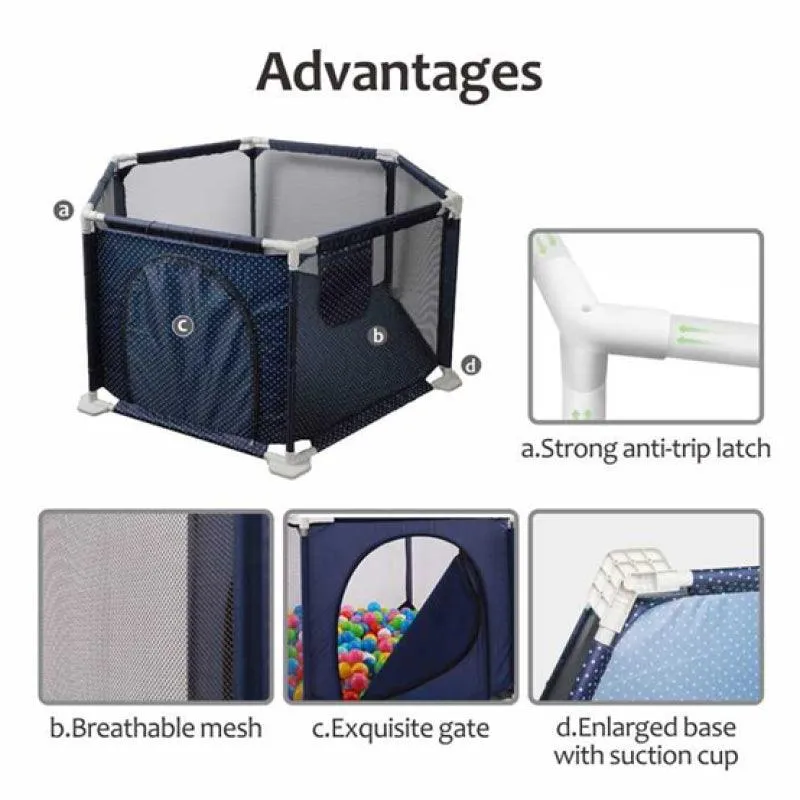Dreeba Spacious and Portable Hexagonal Baby Playpen with Safe Fence and Full View for Mom Includes Crawling Mat,20 Colorful Balls,Basketball Hoop and 2 Pull Rings for Different Activities and Fun Play All Day Long, 130x113x65cm, JN-160