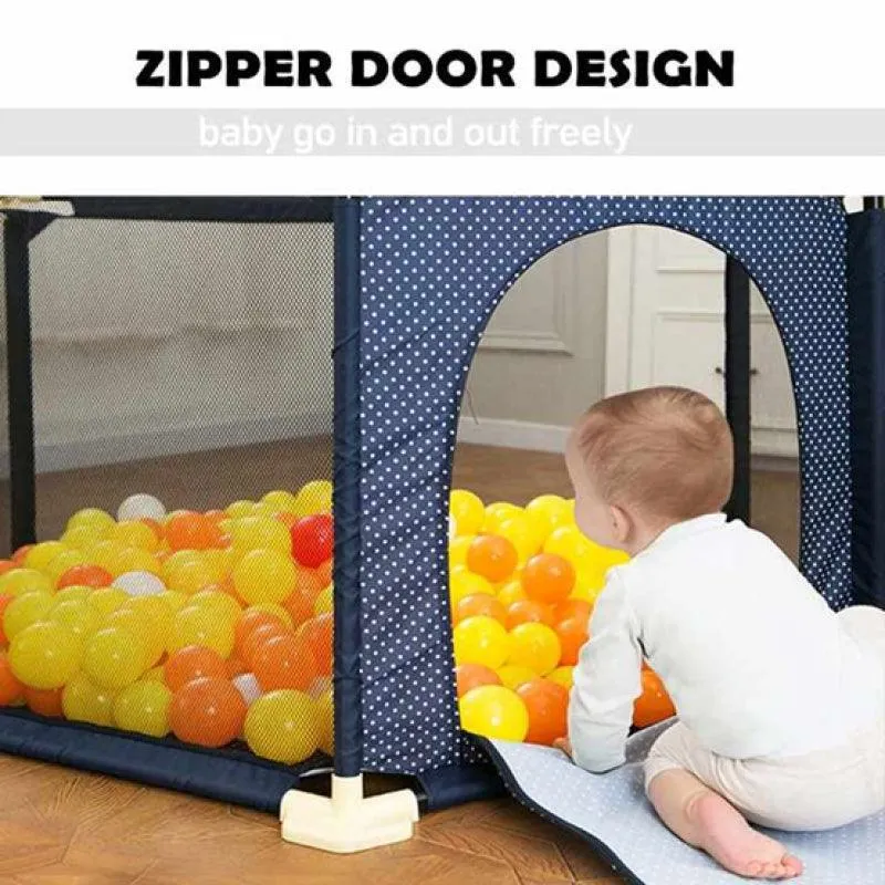 Dreeba Spacious and Portable Hexagonal Baby Playpen with Safe Fence and Full View for Mom Includes Crawling Mat,20 Colorful Balls,Basketball Hoop and 2 Pull Rings for Different Activities and Fun Play All Day Long, 130x113x65cm, JN-160
