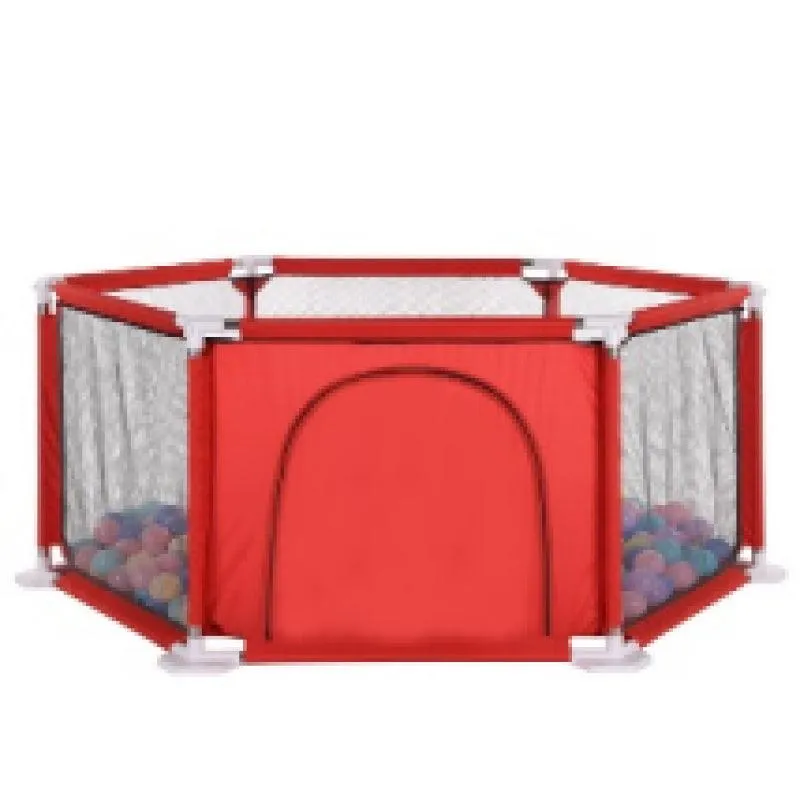 Dreeba Spacious and Portable Hexagonal Baby Playpen with Safe Fence and Full View for Mom Includes Crawling Mat,20 Colorful Balls,Basketball Hoop and 2 Pull Rings for Different Activities and Fun Play All Day Long, 130x113x65cm, JN-160