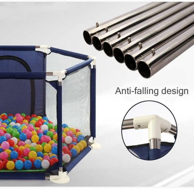 Dreeba Spacious and Portable Hexagonal Baby Playpen with Safe Fence and Full View for Mom Includes Crawling Mat,20 Colorful Balls,Basketball Hoop and 2 Pull Rings for Different Activities and Fun Play All Day Long, 130x113x65cm, JN-160