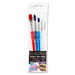 Icon Wallet of 5 Soft Grip Nylon Paint Brushes