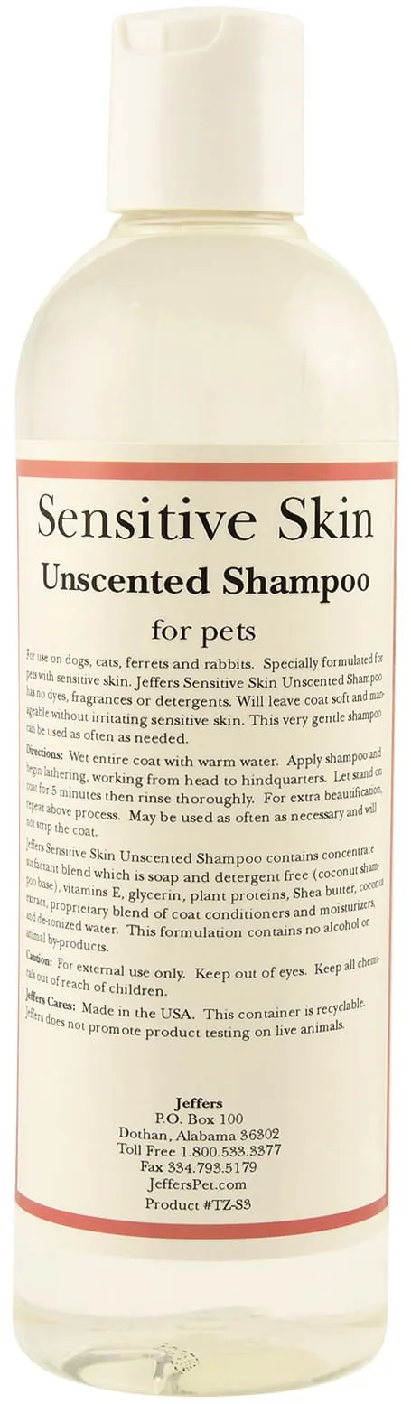 Jeffers Sensitive Skin Unscented, Dye-Free, Fragrance-Free Pet Shampoo, Gallon