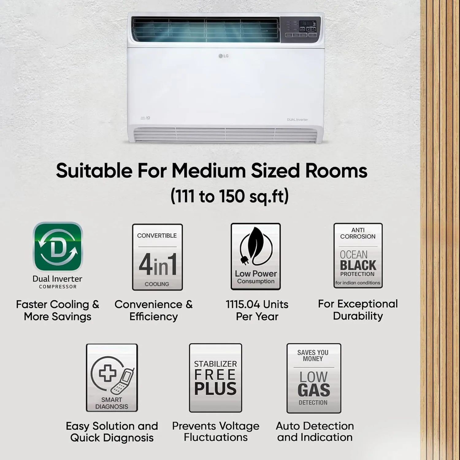 LG UW-Q18WUZA  5 Star 1.5 Ton Window AC with AI Convertible 6-in-1 Cooling, HD Filter with Anti Virus Protection, Diet Mode , 2025 Model