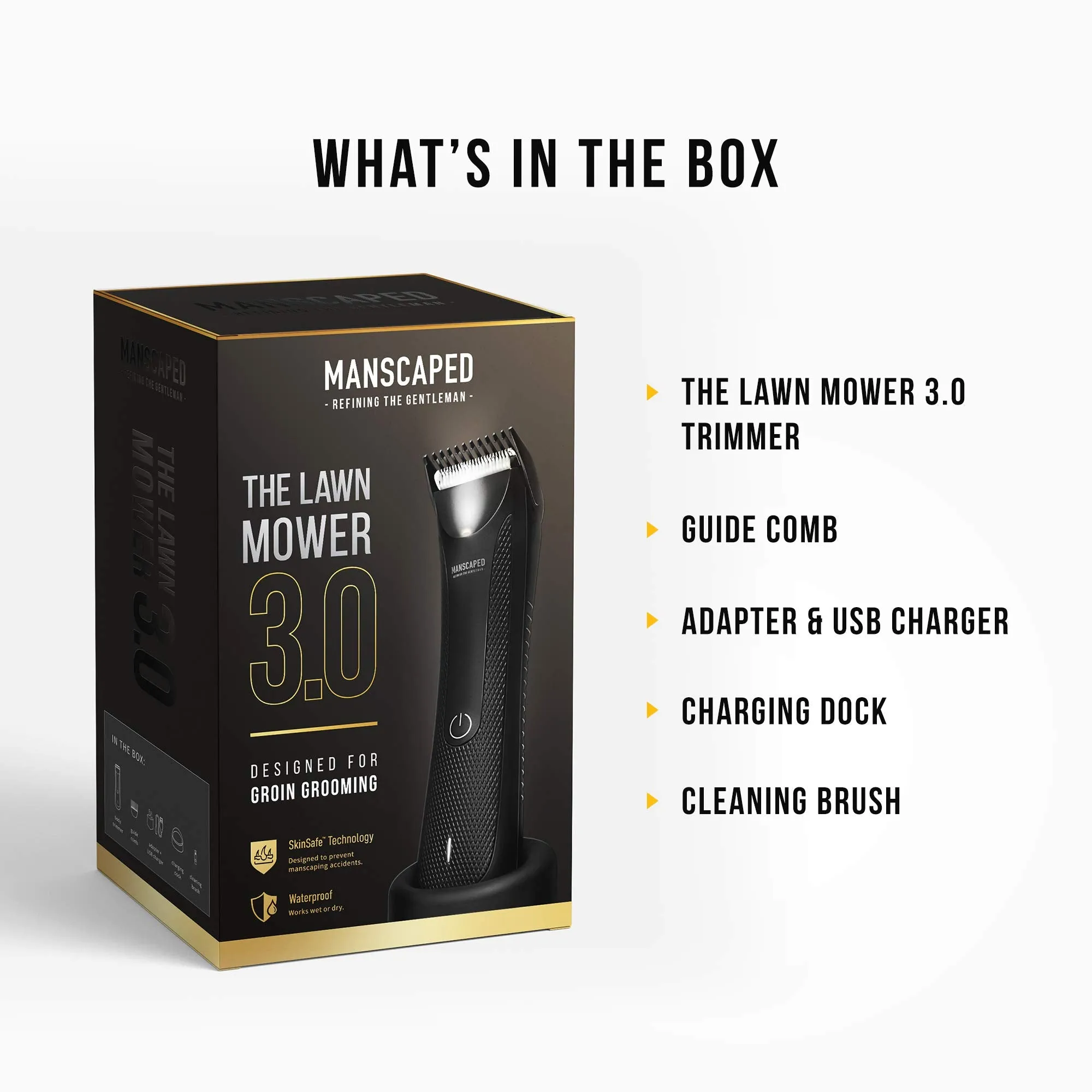 MANSCAPED® Electric Groin Hair Trimmer, The Lawn Mower™ 3.0, Replaceable Ceramic Blade Heads, Waterproof Wet/Dry Clippers, Standing Recharge Dock, Ultimate Male Body Hair Razor