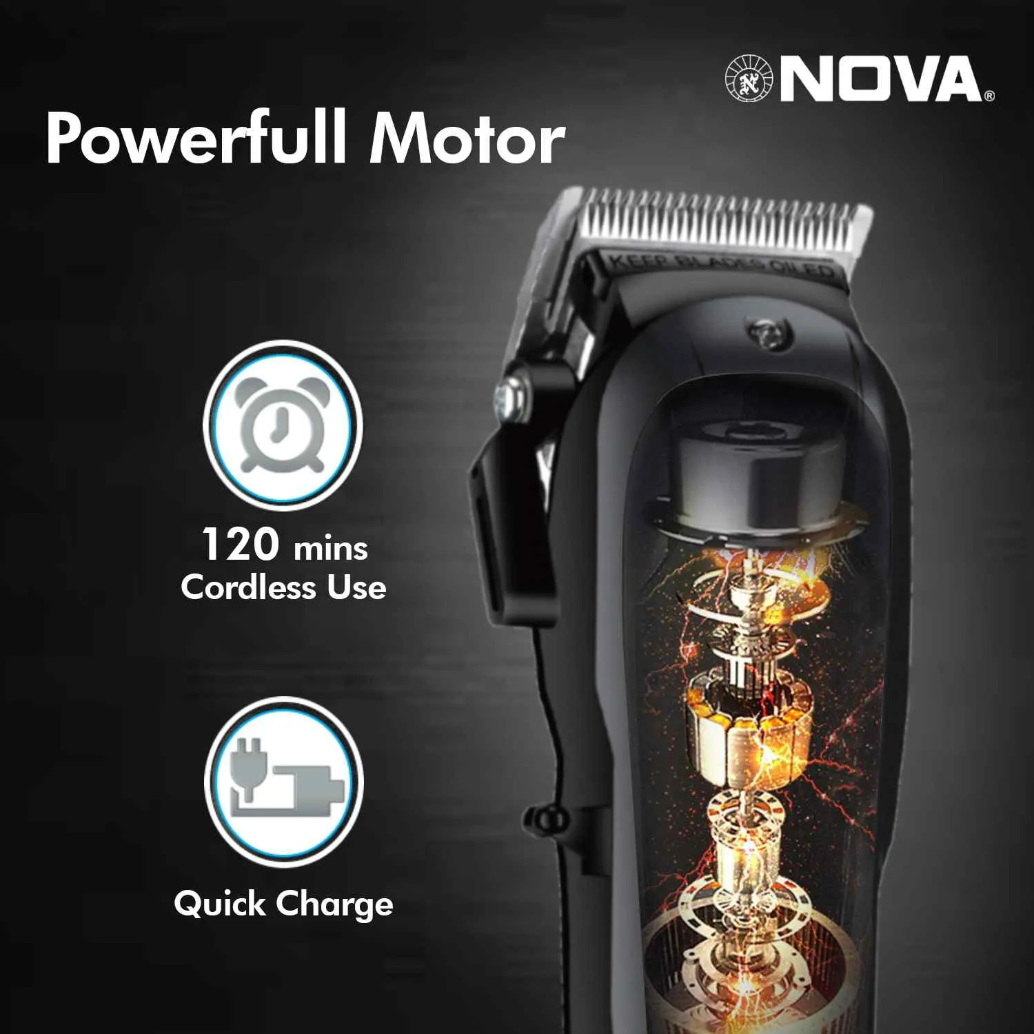 Nova Professional Rechargeable and Cordless NHT 1083 Hair Clipper Runtime: 120 min Trimmer for Men ( Black )