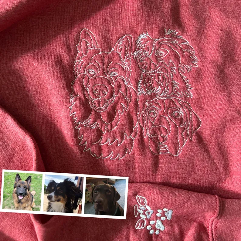 Personalized Embroidered Pet Portrait Sweatshirt for Pet Lovers