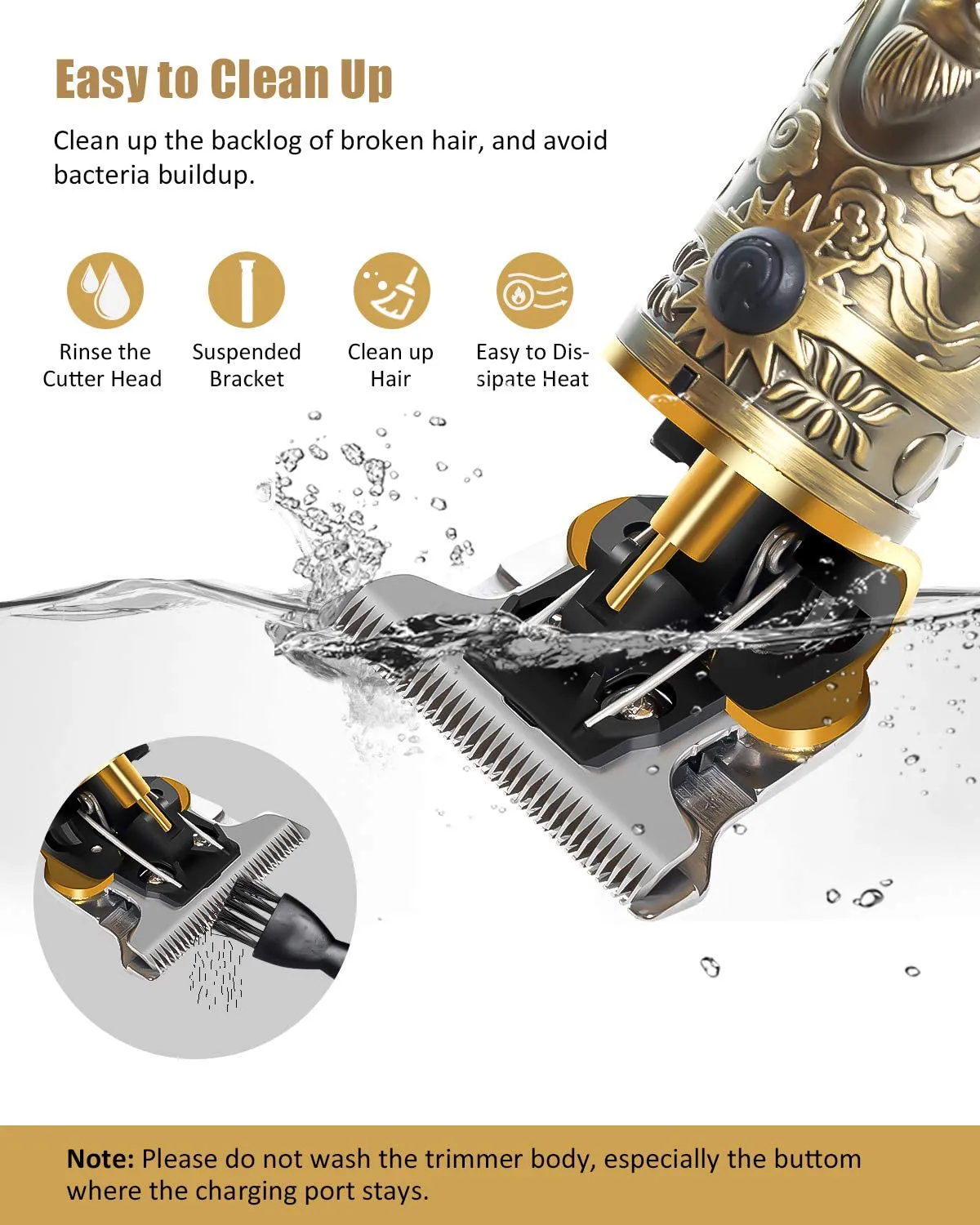 Qhou Upgraded T Blade Hair Trimmer for Men, Cordless Electric Pro Li Outliner, Zero Gapped Detail Barbershop Beard Shaver Rechargeable Hair Clippers with Limit Combs Guards & LED Display - Bronze