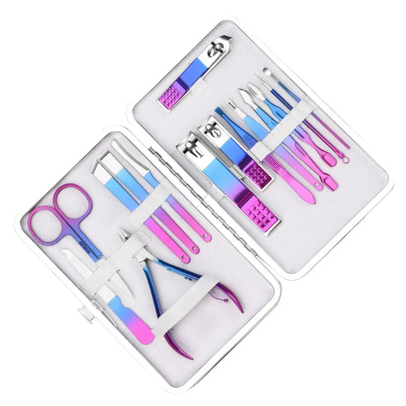 Ready stock nail clipper set colorful gradient stainless steel nail clippers manicure manicure tools nail scissors set complete set