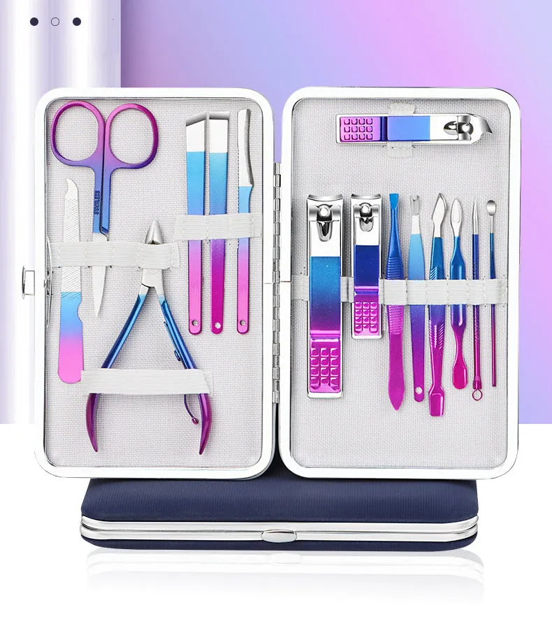 Ready stock nail clipper set colorful gradient stainless steel nail clippers manicure manicure tools nail scissors set complete set