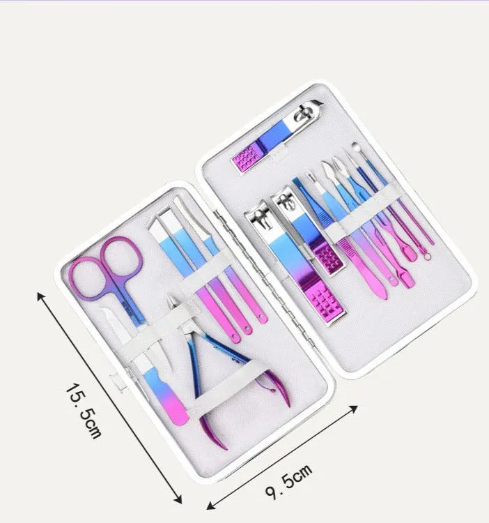 Ready stock nail clipper set colorful gradient stainless steel nail clippers manicure manicure tools nail scissors set complete set