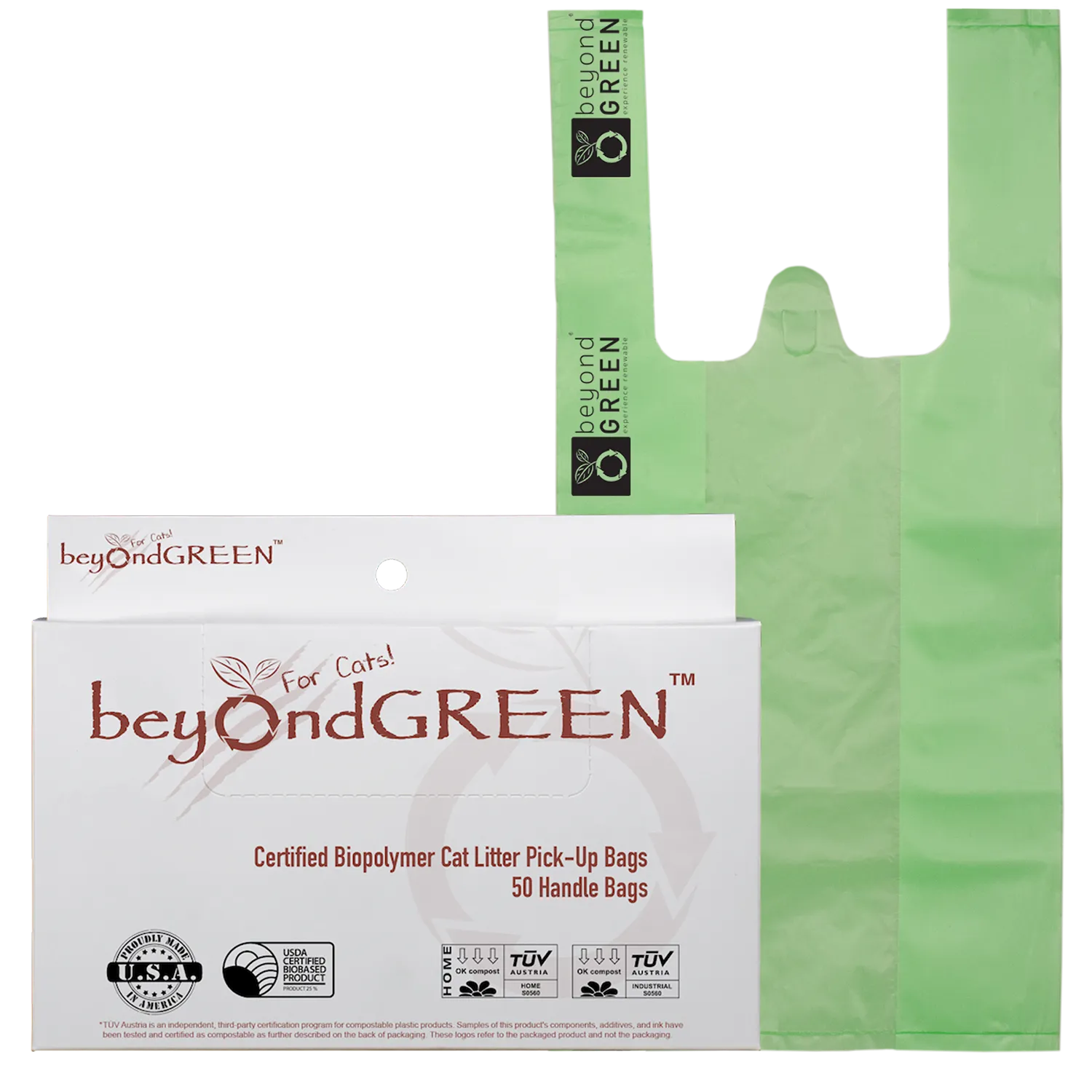 Regular Plant-Based Cat Litter Pick-Up Bags with Handles - 50 Bags