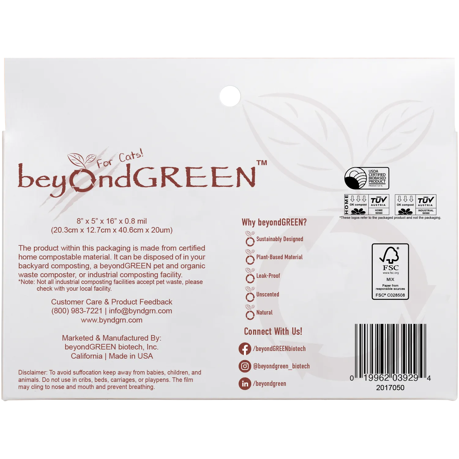 Regular Plant-Based Cat Litter Pick-Up Bags with Handles - 50 Bags