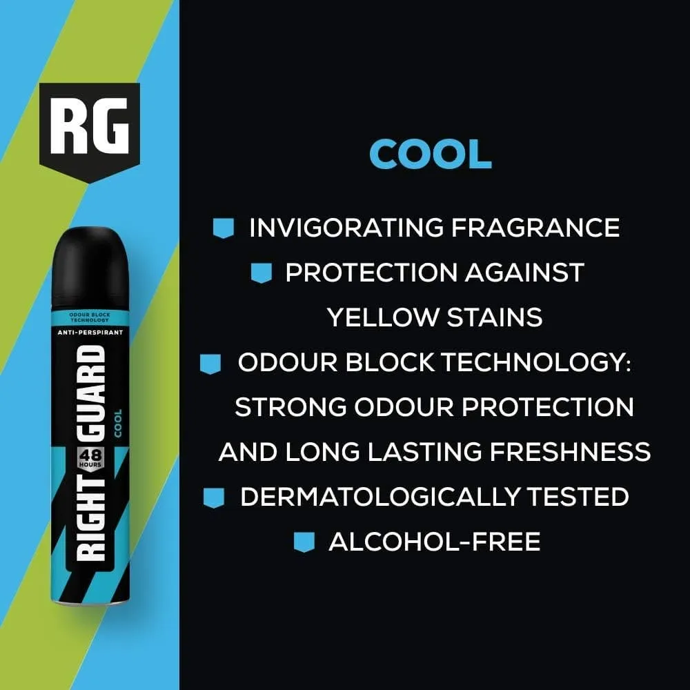 Right Guard Mens Deodorant, Total Defence, Cool 48H High-Performance Anti-Perspirant Spray - 5012583200864