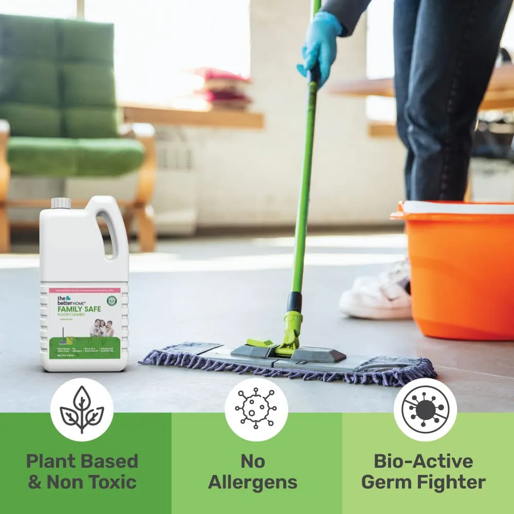 The Better Home Family Safe Floor Cleaner Liquid 5 Litre | Non Toxic, Baby Safe & Pet Safe | Biodegradable & Eco Friendly | Natural Bio Active Dirt & Germ Removal | with Lemongrass and Neem |