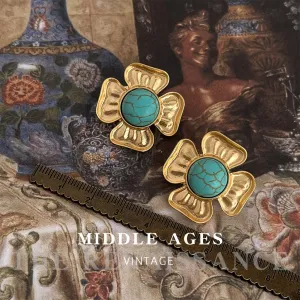 Turquoise Vintage Four Leaf Clover Earrings