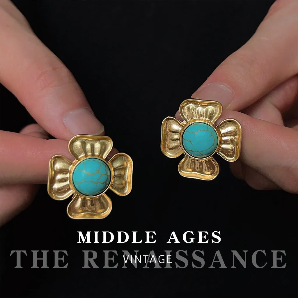 Turquoise Vintage Four Leaf Clover Earrings