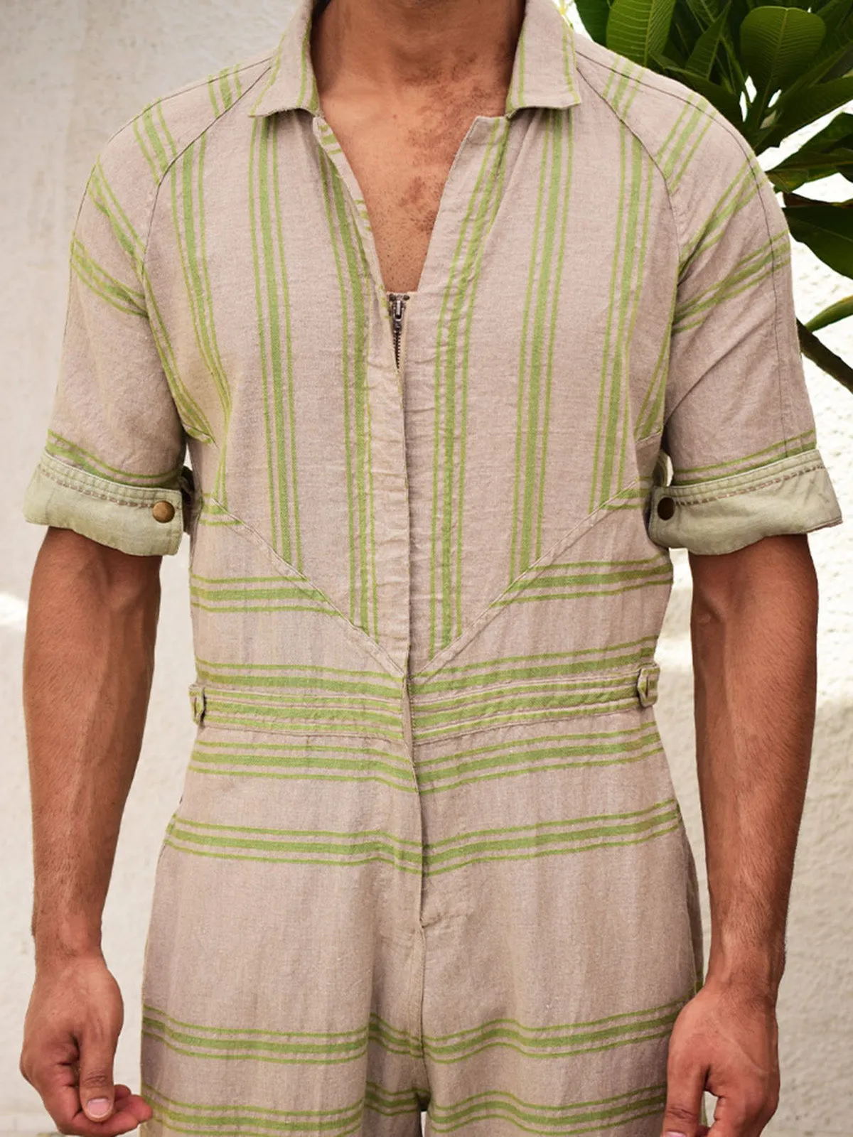 Unisex Linen Jumpsuit Striped