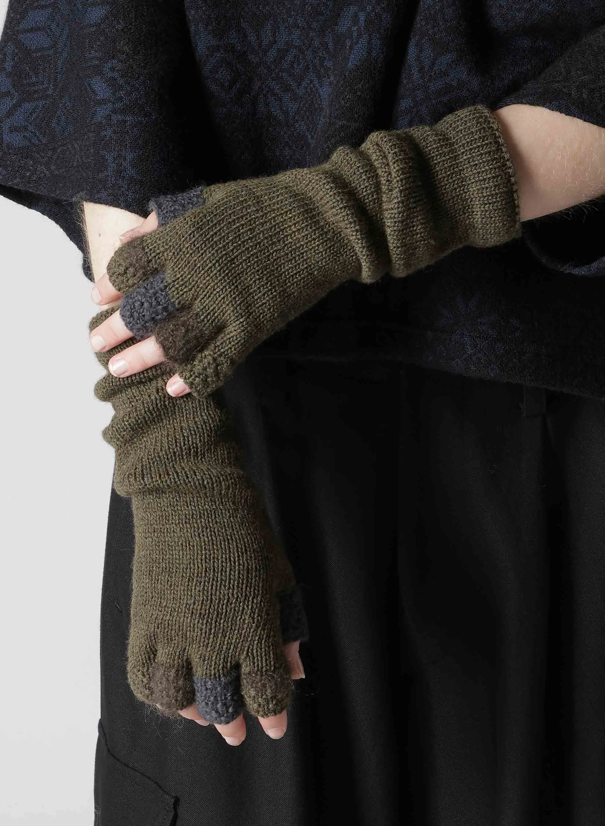 W SLUBMOHAIR PATCHED FINGERLESS LONG GLOVES